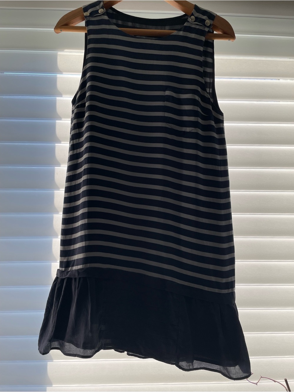 Zara Woman Navy & White Striped Dress with Ruffle Hem